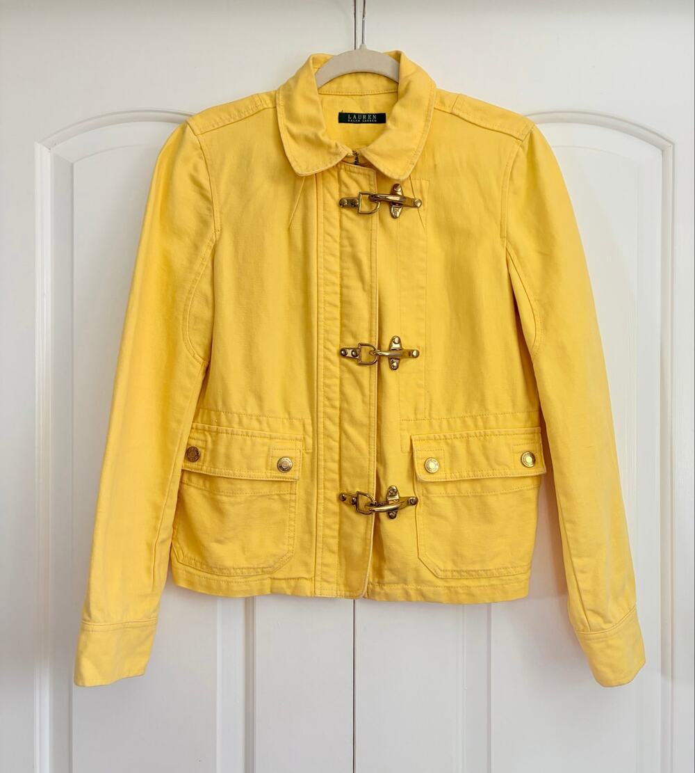 Lauren Ralph Lauren Yellow Fireman Hook Cotton Linen Utility Jacket Women M